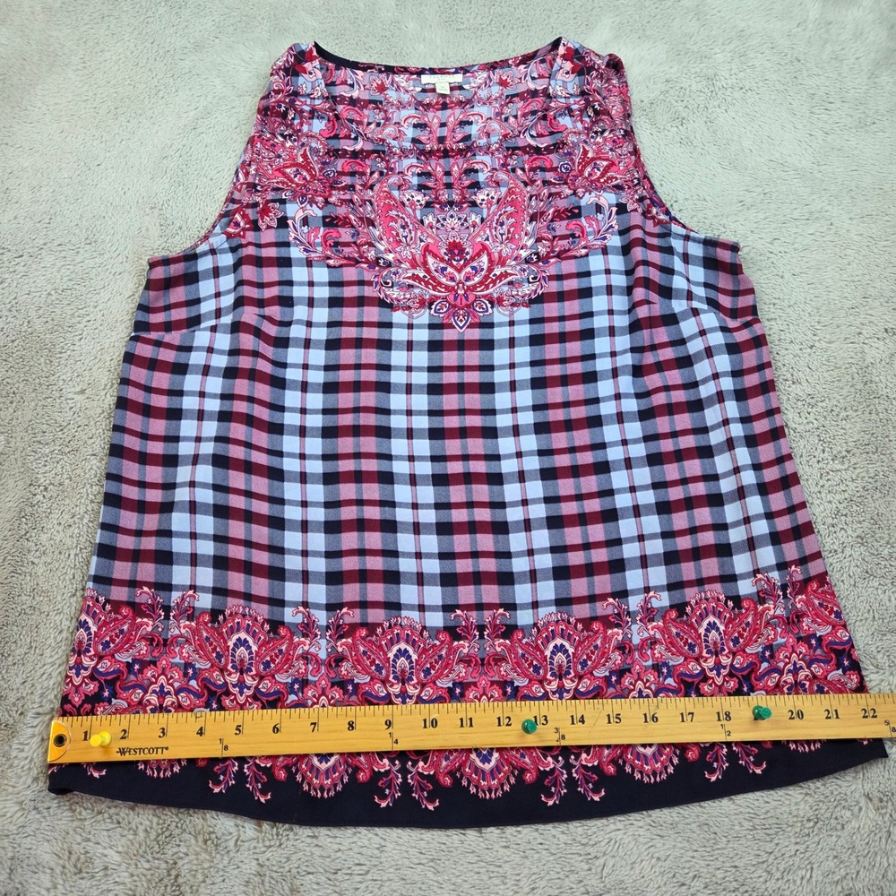 Talbots Sleeveless Blouse Womens M Plaid Paisley Border Print Scoop Neck Pink
